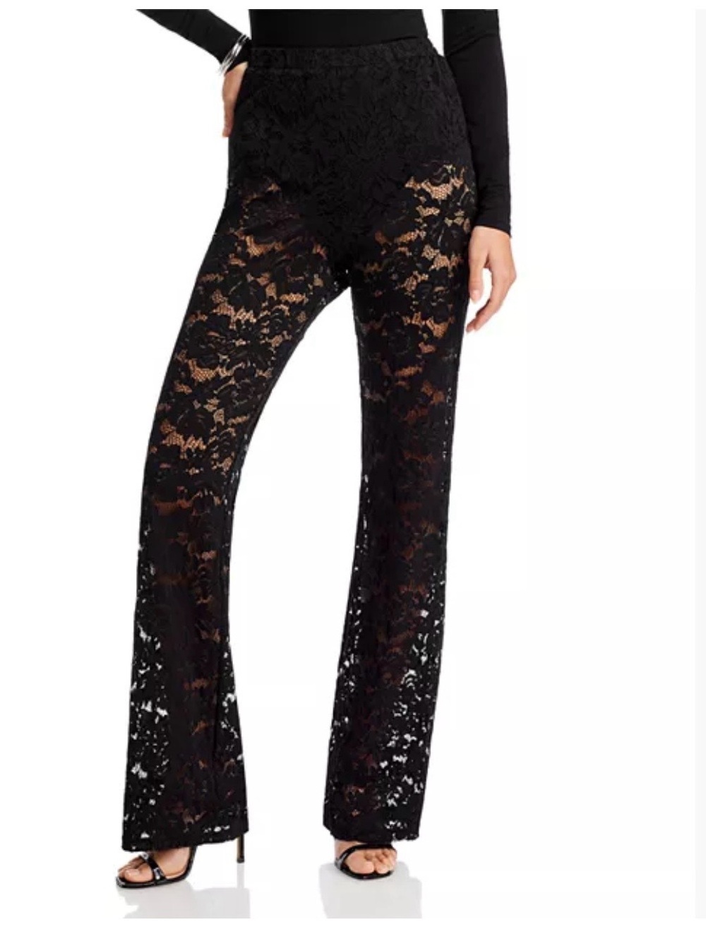 4th + Reckless Black Sheer Floral Lace Flare Pants